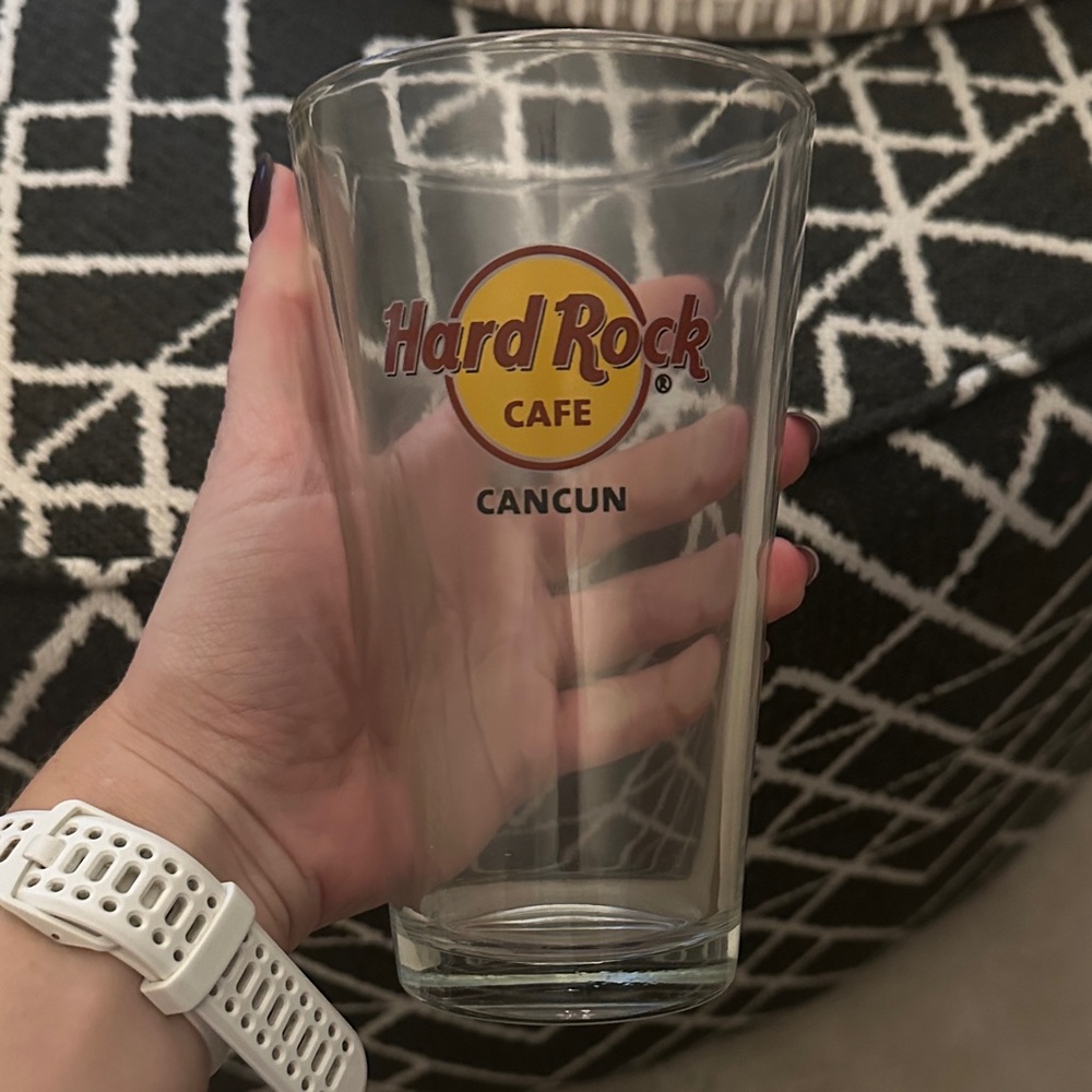 Hard Rock Cafe Cancun Large Pint Glass with Red and Yellow Logo